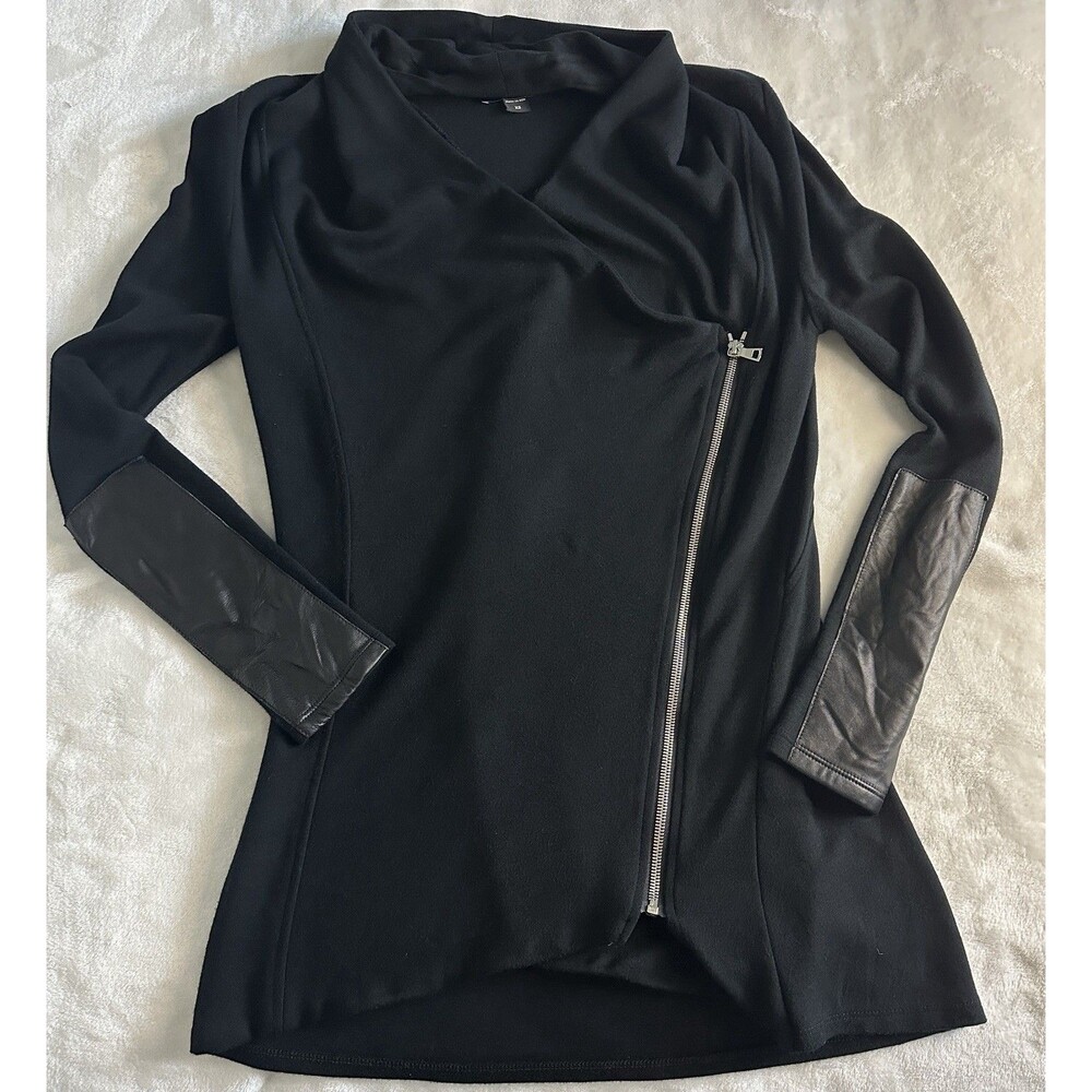Red 23 Asymmetrical Zip Cardigan Jacket XS Black Lamb Leather Sleeve Patch Moto